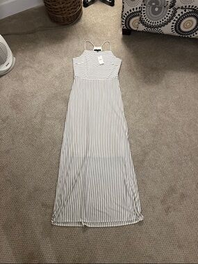 Banana Republic White Maxi Dress with Black Stripes